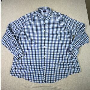 Untuckit Men 3XLC Button Front Blue Check Long Sleeve Travel Casual Preppy Shirt